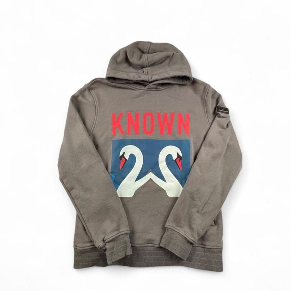 Well Known Swan Graphic Hoodie Men's Small Gray Pullover Sweatshirt
